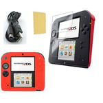 Pack 3 en 1 Nintendo 2DS : Housse silicone Rouge - Chargeur USB - Protection écran - Straße Game ®