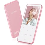 AGPTEK 64Go MP3 Bluetooth avec Haut-Parleur, 2.4" Grand Écran Lecteur MP3 en Métal Qualité Sonore HiFi Audio MP4 Baladeur Sport de Bouton Tactile Radio FM Podomètre Enregistreur 60H de Musique-Rose