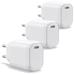 WAYTEX Pack de 3 Chargeurs Rapide USB C 20W pour Smartphone, Tablette, Ordinateur Portable, 1 Port USB-C, QC 3.0+PD Puce IC pour Charge sécurisée et Protection Batterie, Prise EU 2 Broches