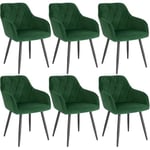 WOLTU Chaises Salle à Manger Lot de 6, Fauteuil Salon, Chaise Scandinave, Chaise de Cuisine en Velours, Assis Rembourré avec Accoudoirs et Dossier, Pieds en Métal, Vert Foncé, BH352dgn-6