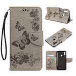 Butterfly läder Huawei Y6 2019 fodral - Silver/Grå