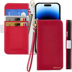 Butnyeoe Coque pour iPhone 16 Rabat,Housse iPhone 16 Clapet,Portefeuille Etui avec Fonction Support et Porte-Carte,Litchi Texturé Cuir/Antichoc Flip Cover Case.Rouge