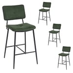 MEUBLE COSY Lot de 4 Tabouret de Bar avec Dossier et Repose-Pieds, Siège Rembourrés de 69 cm de Haut, Cadre en métal, Chaises Hautes en Tissu, Style Industriel, Vert