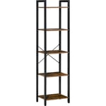 Tagère bibliothèque style industriel H154 cm 5 étagères acier noir panneaux particules aspect bois vieilli