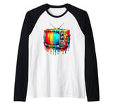 Dripping Paint Vintage Television TV Retro 70s 80s Raglan Baseball Tee