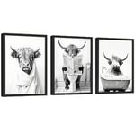 97 Decor Cow Pictures Wall Decor - 12x16 Highland Cow Bathroom Decor, Funny Highland Cow Wall Art Print, Black and White Cow in Bathtub Poster, Funny Animal Artwork for Bedroom (UNFRAMED)