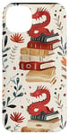 Coque pour iPhone 14 Plus Motif de ver de bibliothèque Cute Dragon Books Cottagecore