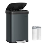 SONGMICS Kitchen Bin, 13 Gallon (50 L) Rubbish Bin, Metal Waste Pedal Bin with Lid, Tall and Large, Charcoal Grey and Black LTB530G02