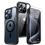 TAURI Magnétique Coque Compatible avec iPhone 15 Pro Max avec 2 Protecteurs d'écran [Compatible avec Mag-Safe ] -Coque Mince 6,7 Pouces - Noir