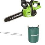 Greenworks 40V 30cm GenII Tronçonneuse SANS Batterie 40V Ni Chargeur + Greenworks 30cm Chaîne + Sac à déchets de jardin Greenworks 120 L