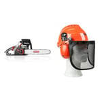 Tronçonneuse Électrique Oregon CS1500 2400W, Faible Rebond & Yukon Casque de Sécurité pour Tronçonneuse avec Cache-oreilles de Protection et Visière en Maille, Casque de Protection