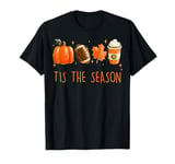 Tis The Season Fall Autumn Football Pumpkin Coffee Leaves T-Shirt