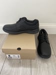 Clarks Cotrell Plain Black Oily Leather Shoes UK Size 8 H BNIB