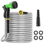 HOHAOO XR Hose-50FT BXG 50FT, Expandable Metal 50 FT, Flexible Garden 10 Modes Spray Gun & Solid Brass Connectors, No Kink, No-Tangle, Tough & Flexible, Rust Proof Water Hose for Yard, Outdoor, Silver