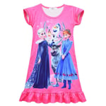 Barnflickor Frozen Elsa Anna Tryckt Nattklänning Kortärmad Pyjamas Klänning Nattkläder Rose Red 5-6 Years