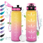 Bouteille 1L, Gourde Sport, Gourde avec Filtre, Gourde Marqueur de Temps, Gourde Motivation, Bouteille d'eau Étanche, Gourde Reutilisable pour Fitness, l'École, Bureau, Randonnée, Camping, Yoga