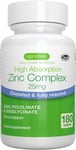 High Absorption Zinc Picolinate & Bisglycinate 25mg with Copper, Clean Label, by