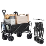 VEVOR Chariot Pliable, Chariot de Plage de 3 Pieds Cubes avec Roues Tout Terrain, Chariot Pliable Robuste, capacité de Poids de 350 LB Porte-Boissons, Chariot de Sport pour Camping, Shopping, Jardin