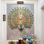 Peacock Wall clock 3d Diamonds Silent Metal Large Crystal Quartz clock Wall decorative For living room Office,A,65x70cm