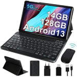 Tablette Android 13 Tablette 10 Pouces Tablette Tactile 14Go RAM + 128Go ROM(TF/1To) Octa-Core 2.0 GHz丨 5G WiFi+Bluetooth 5.0丨8000mAh丨Caméra 5MP + 8MP丨IPS FHD Écran | Tablette avec clavier-Gris