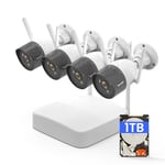 Tenda Wireless Outdoor Security CCTV Camera System, 4X 2K WiFi Home Security Camera and 4CH NVR (up to 10TB) with 1TB HDD, Color Night Vision, Human Detection, IP66, Remote Access, K4W-3TC-1T