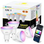 Aigostar Ampoule Connectée Wifi GU10 LED 5W 420LM Ampoule Connectée Alexa RGB/2700K-6500K Gradable, App Contrôle, Compatible Avec Alexa/Google Home, Ampoule Intelligente Pas Besoin de Hub, 4 Unités