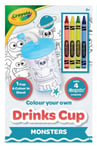 Crayola Colour Your Own Assorted Monsters Drink Cup with 4 Crayons