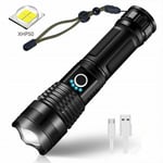 LED USB Rechargeable Ultra Puissante 3000 Lumens CREE XHP50 Lampe Torche, 5 Modes IP65 Étanche Militaire Zoomable pour Camping Randonnée(Pile