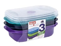 Décor Microsafe Jewel Food Containers Set | 3 Pack - 3 x 900ml | Meal Prep | Steam Release Vent | Microwave, Dishwasher & Freezer Safe | Assorted Colours