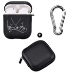 YCCY Black Case Cover for AirPod 1&2 w/Key Chain Ring+Storage Bag, Lover Hand in Hand Black Case Wireless Earphone Case Smooth Anti-dust Flexible Protective Cover Soft Skin Cute Case for AirPods 1 & 2
