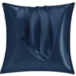 Vielit Taie Oreiller Satin 60x60 Lot de 2,pour Cheveux,Similaire Aux Taie d Oreiller en Soie,Housse de Coussin 60x60,Taies d'oreillers certifié Oeko-Tex Bleu Foncé