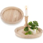 Hanobe Plateau de Service Bois: Rond Bois Naturel Inachevés Decoratif Bougies Plateaux Set de 2 Rustique Décoratives Plat Table Petit Plateau pour Décoration DIY de Cuisine