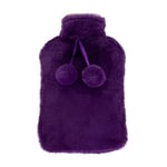 LIVIVO 2L Hot Water Bottle with Insulating Cover Featuring Decorative Pom-Poms - Keep Cosy and Warm (Purple)