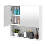 EUGAD Armoire Murale de Salle de Bain avec Miroir Meuble de Toilette Placard de Rangement avec Porte Étagère Réglable en MDF Blanc 54x15x55cm