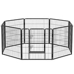 Feandrea Parc pour Chien, Enclos pour Chiot, Clôture, Chenil, Cage, 8 Panneaux, Double Verrou en L, Chaque Panneau 77 x 80 cm, Intérieur, Extérieur, Jardin, Chien, Lapin, Poule, Noir PPK88H