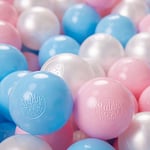 KiddyMoon 1200/6Cm ∅ Balles Colorées Plastique pour Piscine Enfant Bébé Fabriqué en EU, Baby Blue/Rose Poudré/Perle