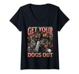 Womens Get Your Dogs Out Funny Hard Skeleton Meme Bootleg Graphic V-Neck T-Shirt