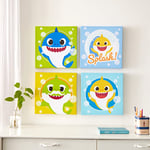 Idea Nuova Lot de 4 toiles murales carrées Baby Shark 28,9 x 27,9 cm chacune