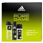 Lahjasetti miehille Adidas Pure Game: 75 ml deodorantti + 150 ml deodorantti + 250 ml suihkugeeli