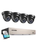 ZOSI 1080P CCTV Camera System, 8CH H.265+ DVR with 1TB Hard Drive and 4x 1080P Dome Security Camera with AI Human/Vehicle Detection, Night Vision, IP66 Weatherproof, Remote Access