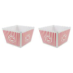 Popcorn' Large White & Red Plastic Holder (22.5 x 17.5 x 15.2 cm) 1 Piece - Reusable & Stylish Printed Stripe Design, Perfect for Group Gatherings & Retro Movie Nights (Pack of 2)