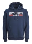 JACK & JONES Male Hoodie Plus Size Logo Hoodie, Navy blazer/print: play 4, 7XL Große Größen