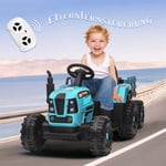 Voiture électrique pour enfant, tracteur de conduite avec remorque, 12V, avec élécommand, USB, MP3, Bluetooth, LED, 3 vitesses réglables, bleu