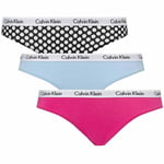 Calvin Klein Ladies Bikini Brief 3 Pack Black Dot/Cantrell Blue/Magenta Bright L