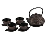 lachineuse - Service à Thé en Fonte Fleurs Cerisiers - 1 Théière, 4 Tasses en Fonte & Filtre Infuseur - Capacité 0,8L - Décoration Japonaise Asiatique - Idée Cadeau Vaisselle - Coloris Noir & Bronze