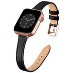 SUNFWR Compatible avec Le Bracelet Apple Watch 45mm 44mm 42mm,Fin Cuir Véritable Femme Bracelet Remplacement,pour iwatch Series 7/6/5/4/3/2/1,SE(42mm 44mm 45mm,Noir&Or Rose)