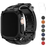 Fullmosa Compatible with Apple Watch Straps 45mm with Bumper Case, Rugged iWatch Replacement Bands with Screen Protector for Apple Watch Series 9/8/7, Black