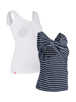 Bshirt Organic Cotton Blend Plain/Stripe Lift The Flap Breastfeeding Maternity Vest Top, Pack of 2