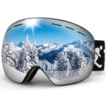 Trusiel Lunette de Ski, Masque Ski Sphériques avec Anti-UV, Anti-Buée, Coupe-Vent, Lunettes de Snowboard OTG Ajustables, Compatible avec Casque pour Ski Autres Sports Hiver (Argent (VLT 10%))