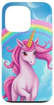 iPhone 13 Pro Colorful Unicorn in Clouds with Bright Rainbow Case